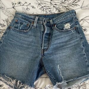 Levi's Blue Jean Shorts Distressed High-Waisted